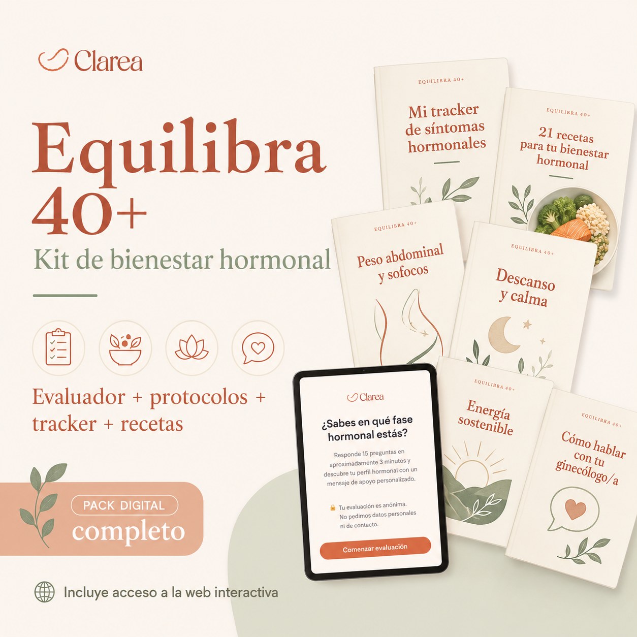 Vista del Kit Equilibra 40+, con sus guías digitales y el evaluador interactivo